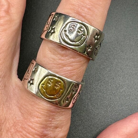 925 Sterling Smiley Happy Money Face Poker Boho Ring (Silver Face) #1380 - Picture 7 of 11